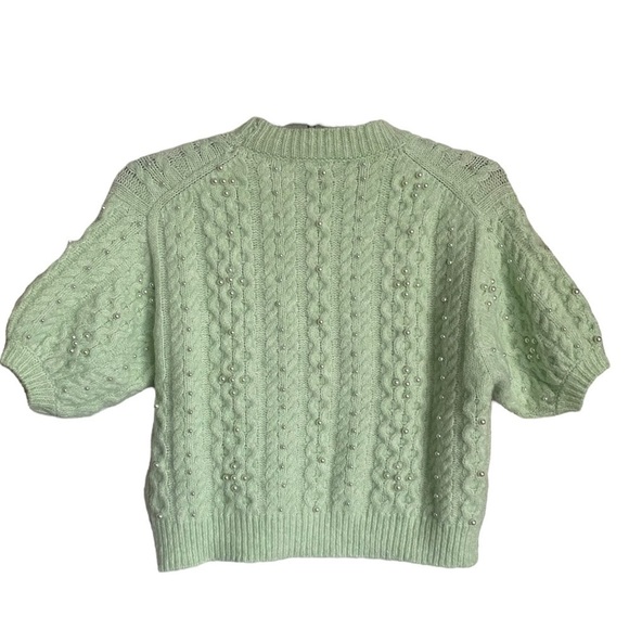 NWOT Zara Wool & Alpaca Blend Light Green Knit Sweater with Pearls - Picture 8 of 9